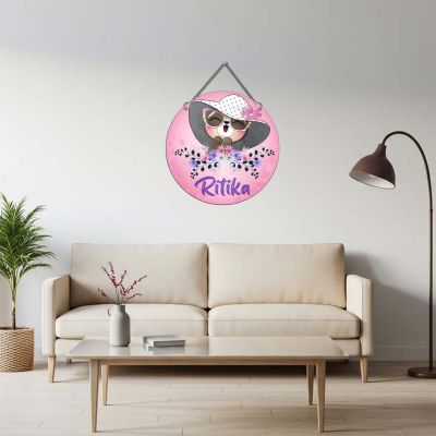 Personalized Wooden Wall Hanging For Kids & Girls Room Decor Cute Cat Theme Wall Art Modern Wall Decorative Accessories for Home Decoration
